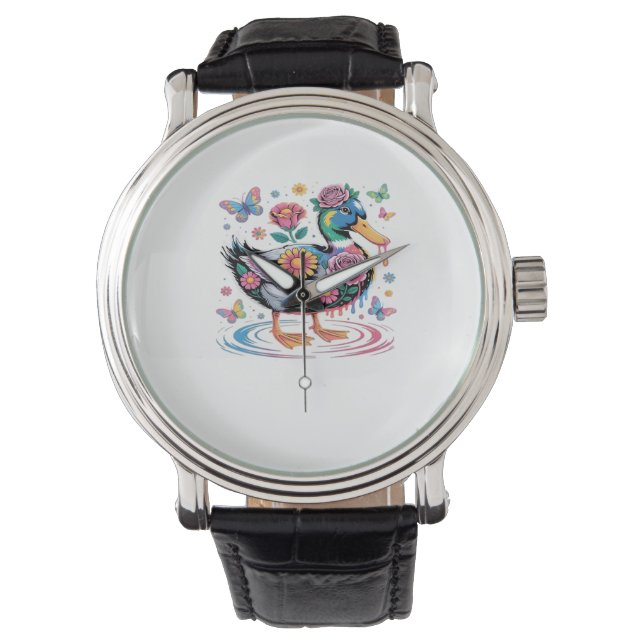 Fantasy Anka med Flowers och Butterflies Armbandsur (Framsida)