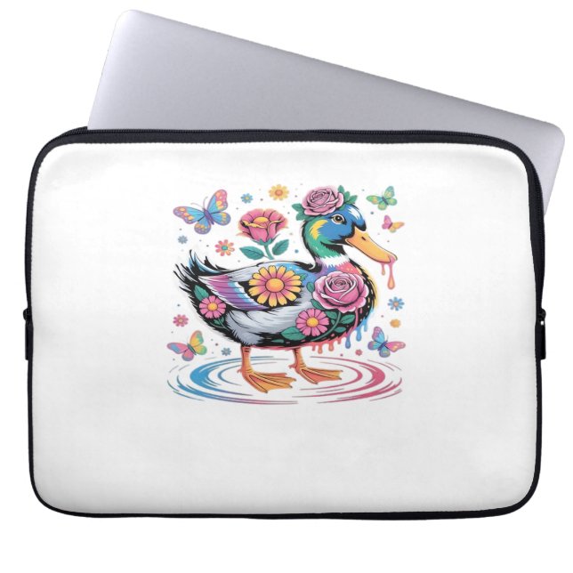 Fantasy Anka med Flowers och Butterflies Laptop Fodral (Framsidan)
