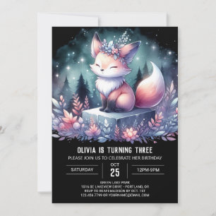 Fantasy Anpassningsbar Fox Birthday digital Inbjudningar
