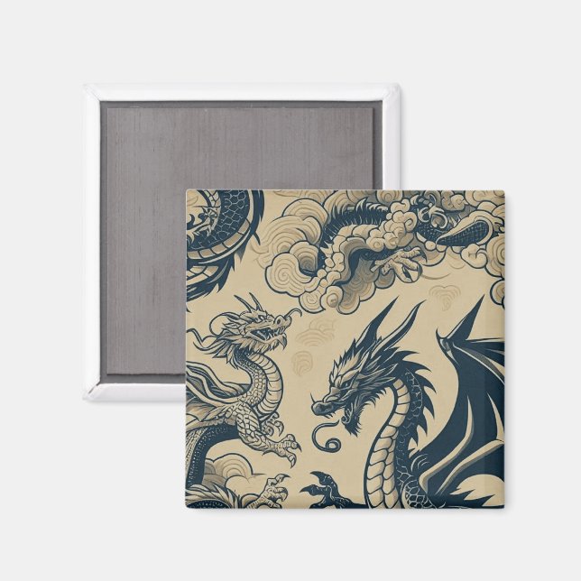 Fantasy-antikdragna drakar  magnet (Front/Back)