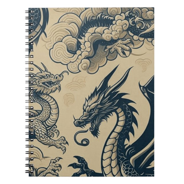Fantasy Antiqued Dragons Anteckningsbok (Framsidan)