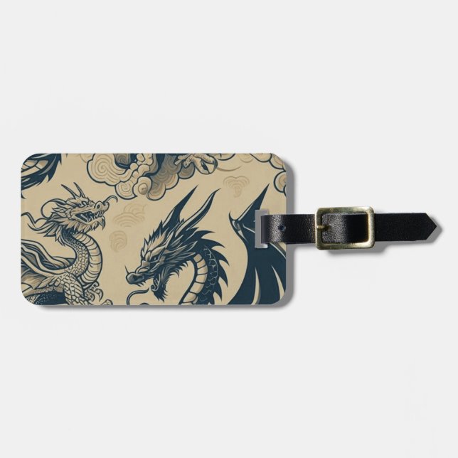 Fantasy Antiqued Dragons Bagagebricka (Horisontell Framsida)