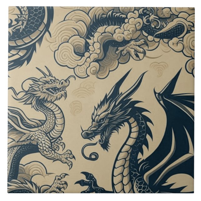 Fantasy Antiqued Dragons Kakelplatta (Framsidan)
