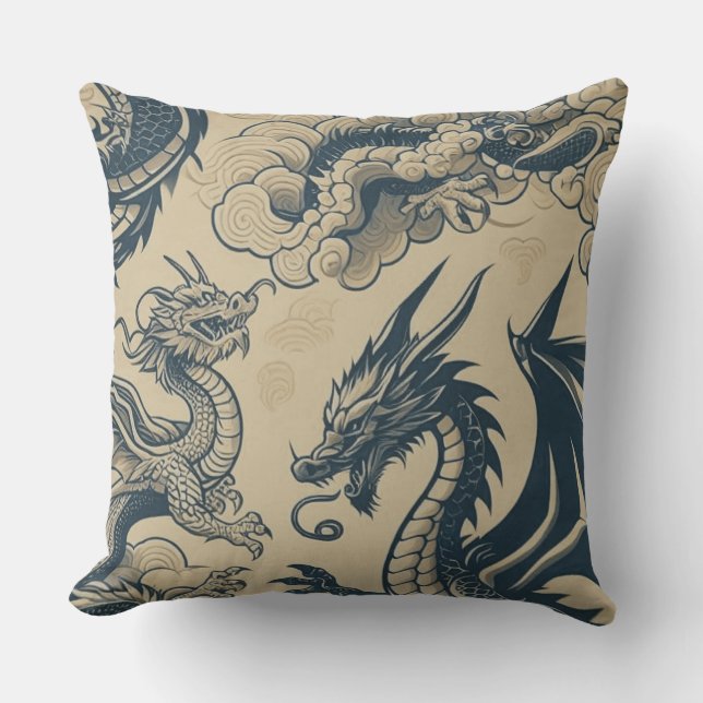 Fantasy Antiqued Dragons Kudde (Framsida)