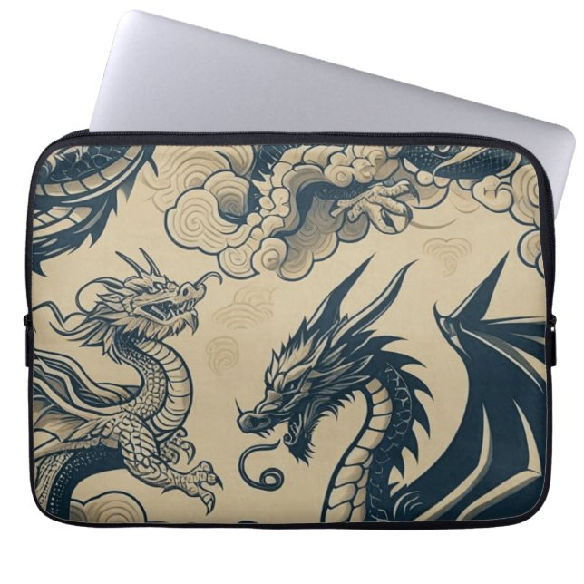 Fantasy Antiqued Dragons Laptop Fodral (Framsidan)
