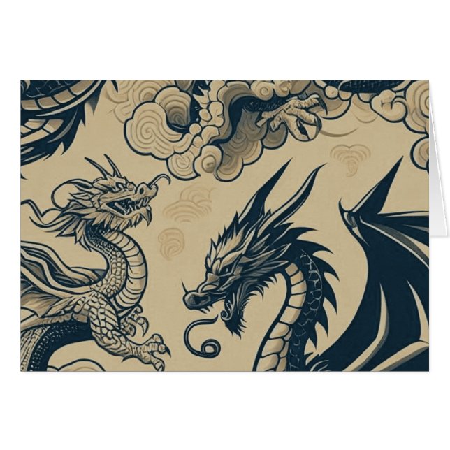 Fantasy Antiqued Dragons OBS Kort (Framsidan Horizontal)