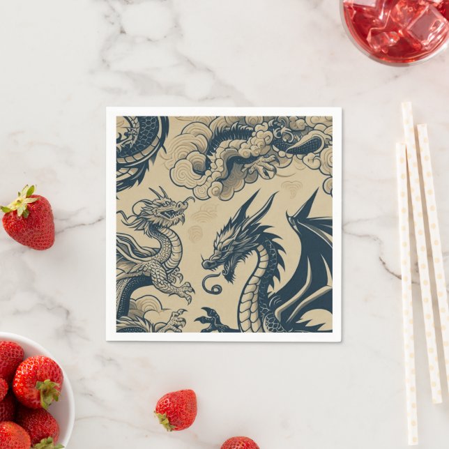 Fantasy Antiqued Dragons Pappersservett (Insitu)