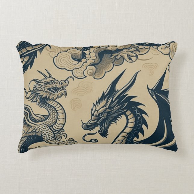 Fantasy Antiqued Dragons Prydnadskudde (Framsidan)