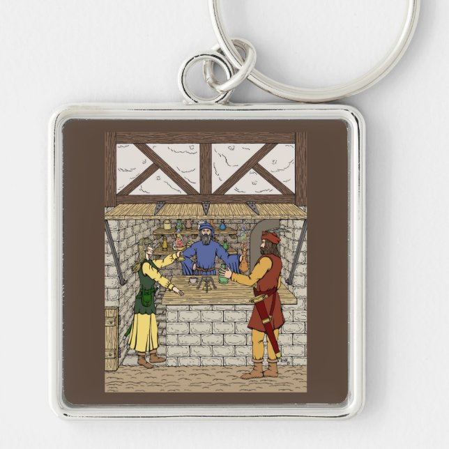 Fantasy Apothecary Shop Fyrkantig Silverfärgad Nyckelring (Framsidan)