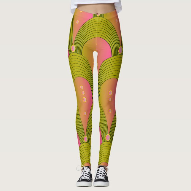 Fantasy Arcs Pärlor Rosa Grönt Leggings (Framsida)