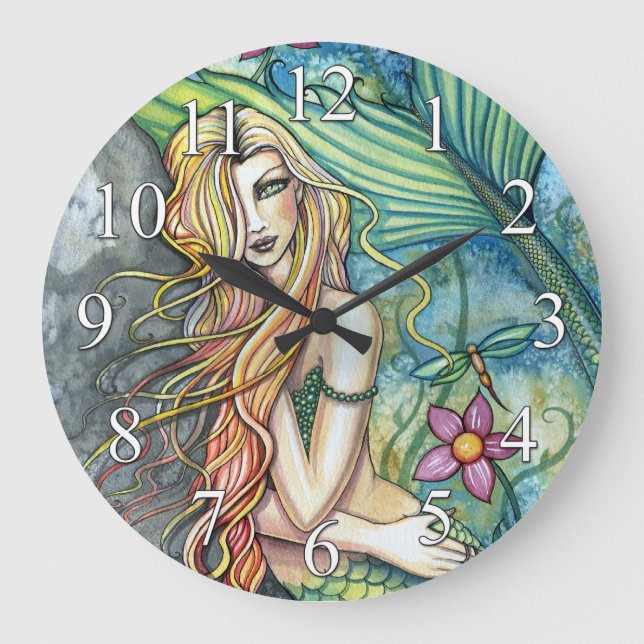 Fantasy Art Clock av färglös Sjöjungfru Stor Klocka (Framsida)