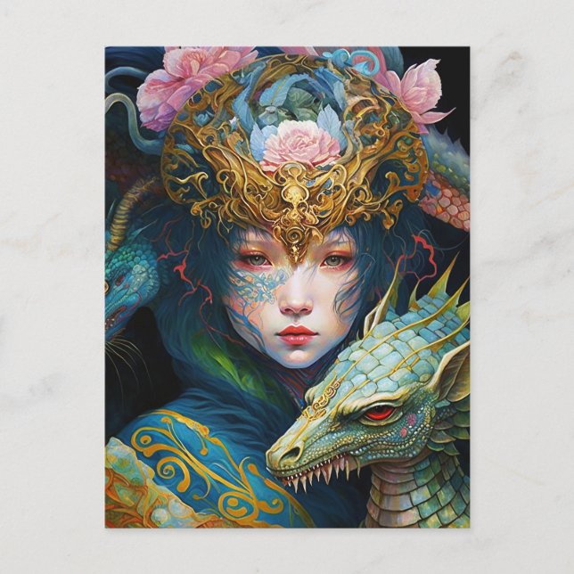 Fantasy Art Dragon Goddes Queen Postcard Vykort (Framsida)