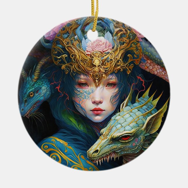 Fantasy Art Dragon Goddess Queen Ceramic Ornament (Framsidan)