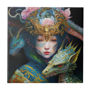 Fantasy Art Dragon Goddess Queen Ceramic Tile Kakelplatta