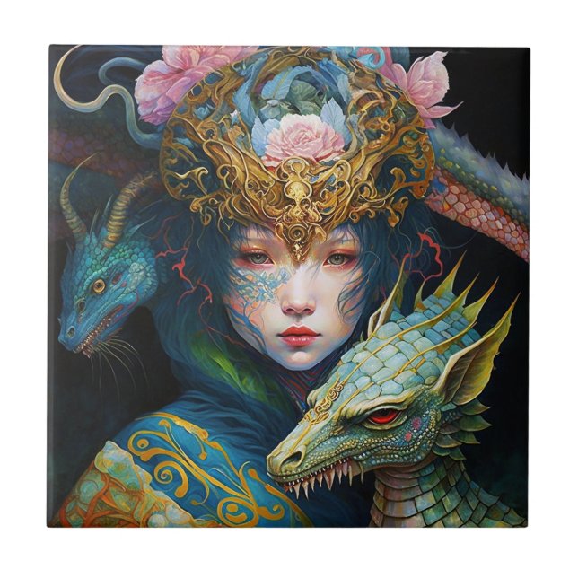 Fantasy Art Dragon Goddess Queen Ceramic Tile Kakelplatta (Framsidan)