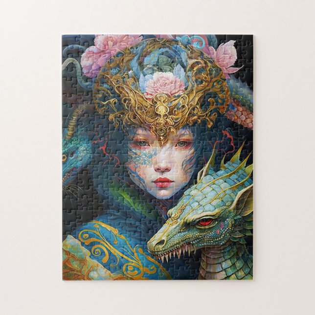 Fantasy Art Dragon Goddess Queen Jigszle Puzzle Pussel (Vertikal)