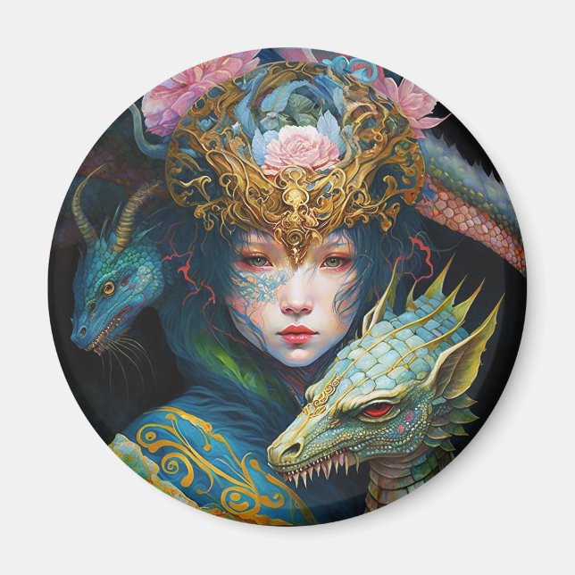Fantasy Art Dragon Goddess Queen Magnet (Framsidan)