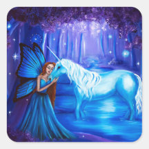Fantasy Art Fairy och Unicorn Sticker