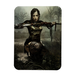 Fantasy Art, Female Warrior med Sword Postcard Magnet