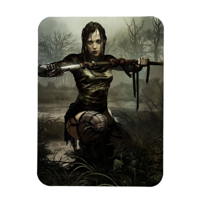 Fantasy Art, Female Warrior med Sword Postcard Magnet (Vertikal)