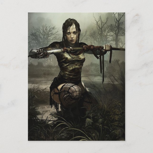 Fantasy Art, Female Warrior med Sword Vykort (Framsida)
