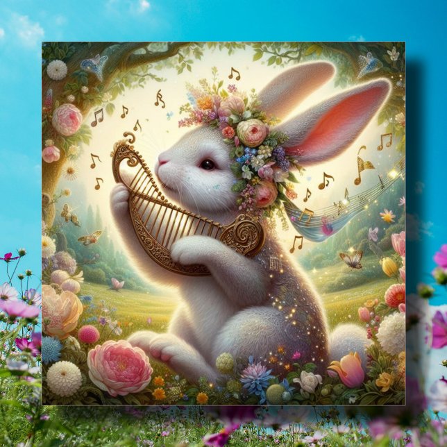 Fantasy Art nouveau Woodland Bunny Flowers Påsk Julkort (Skapare uppladdad)