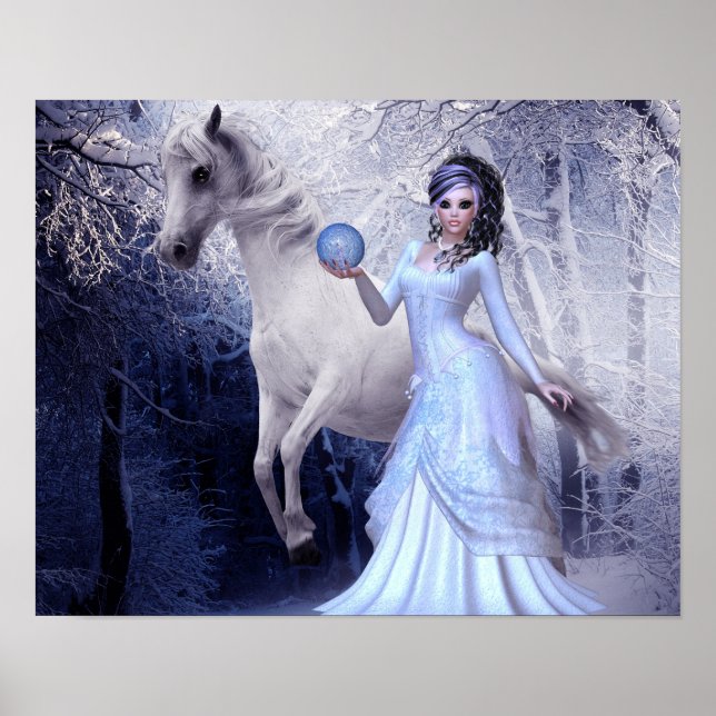 Fantasy Art Princess Poster White Stallion Forest (Framsidan)