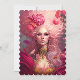 Fantasy Art Rococo Porträtt Rosa Dam Flat Card Tack Kort