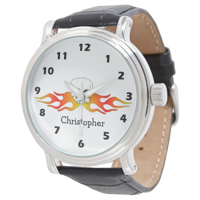 Fantasy Art Skull And Flames Design Personalised Armbandsur (Vinklad)