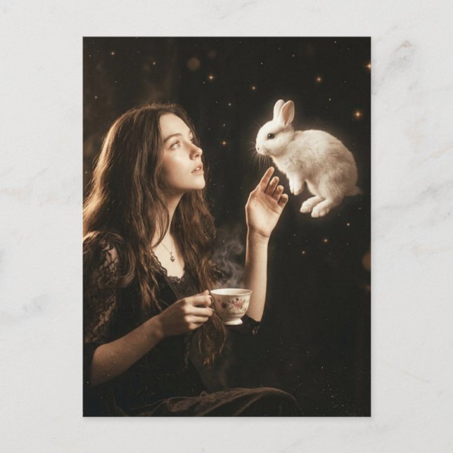 Fantasy Art Surreal Tea With White Rabbit  Vykort (Framsida)