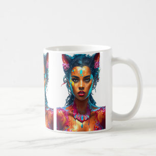 Fantasy Art Vibrant Färg Mystical Porträtt Abstr Kaffemugg