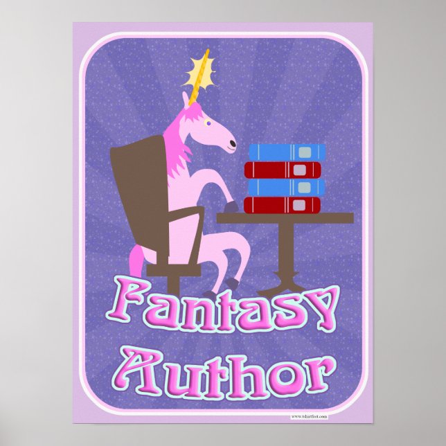 Fantasy Author Unicorn Tecknad Writing Motto Poster (Framsidan)