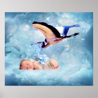 Fantasy baby och stork poster sovrum