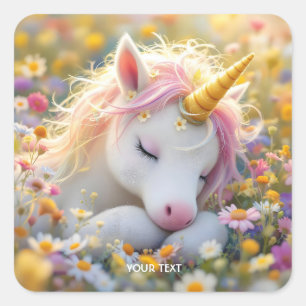 Fantasy Baby Unicorn Flowers Fyrkantigt Klistermärke