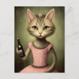 Fantasy Ballerina Cat Rosa Champagne Vykort