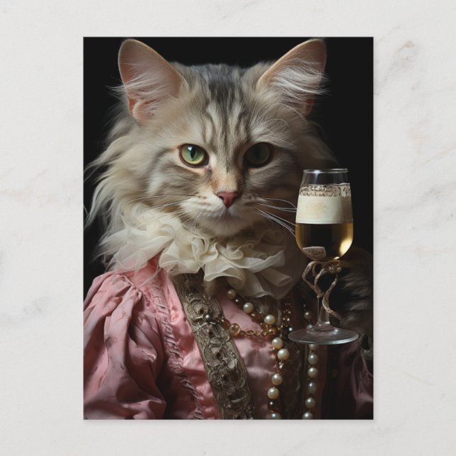 Fantasy Ballerina Katt Champagne Vykort (Framsida)