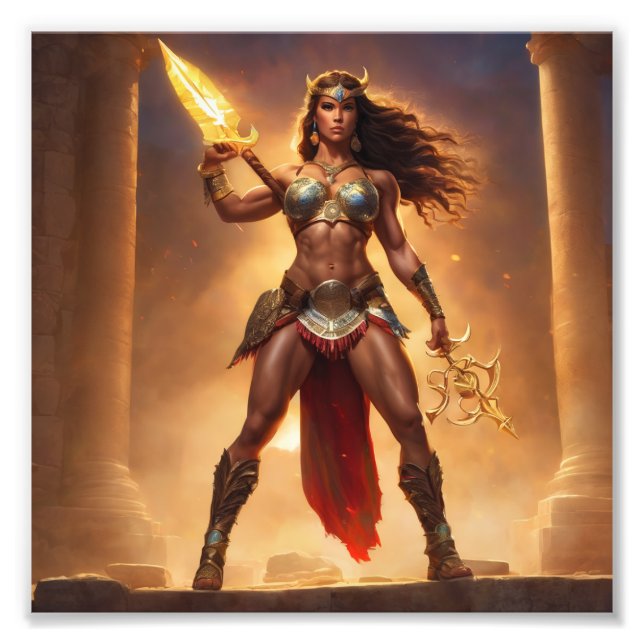 Fantasy Barbarian Warrior Queen med vapen Fototryck (Framsidan)