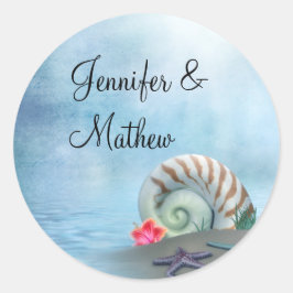 Fantasy Beach Wedding Kuvert Sticker Runt Klistermärke