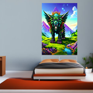 Fantasy-beast i fantasi-skog AI Art Poster