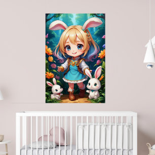 Fantasy BeSnyval Cute Girl Rabbit Poster