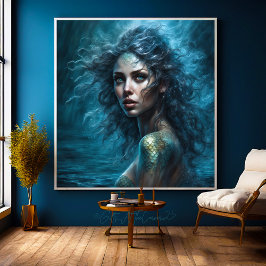 Fantasy BeSnyval Siren Sjöjungfru Princess Canvastryck