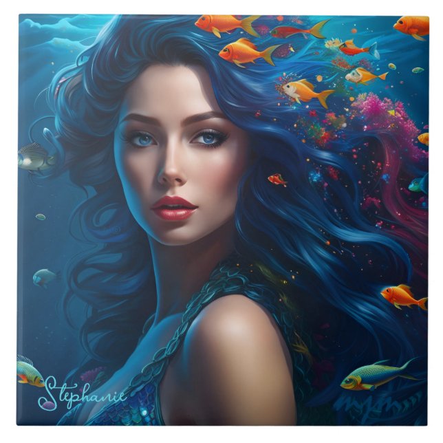 Fantasy Bevackra Blue Sjöjungfru Kakelplatta (Framsidan)