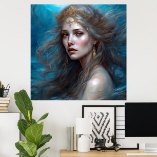 Fantasy Beval Sjöjungfru Princess Blue Poster