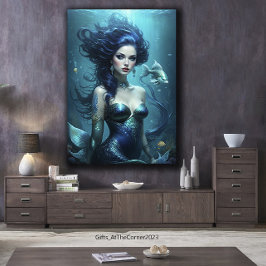 Fantasy Beval Sjöjungfru Princess Blue Underwater Canvastryck