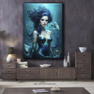 Fantasy Beval Sjöjungfru Princess Blue Underwater Canvastryck