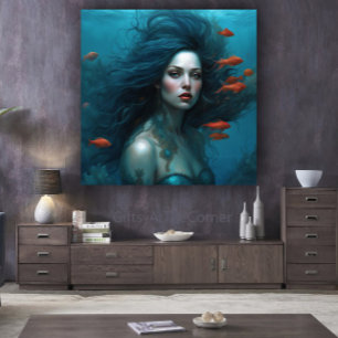 Fantasy Beval Sjöjungfru Princess Red Fish Canvastryck