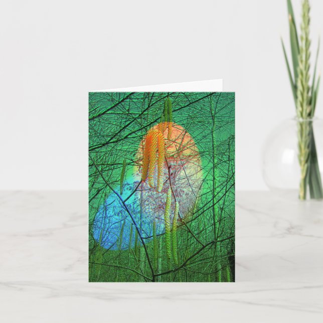 Fantasy Birch Catkins-anteckningskort Helgkort (Framsida)