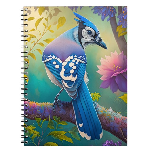 Fantasy Birds Blue Jay Anteckningsbok (Framsidan)
