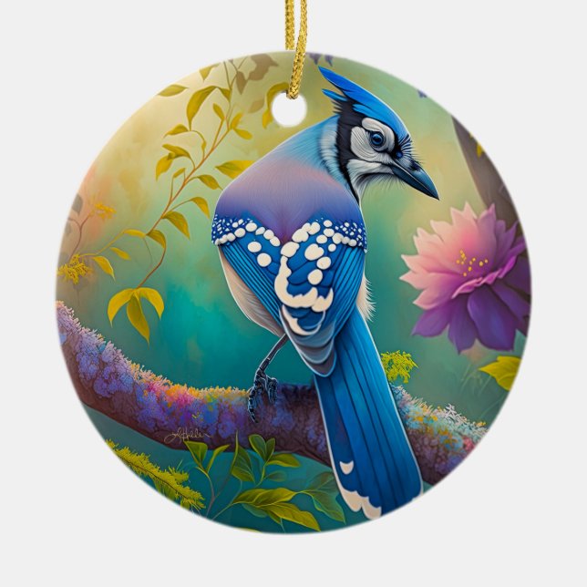 Fantasy Birds Blue Jay Julgransprydnad Keramik (Framsidan)
