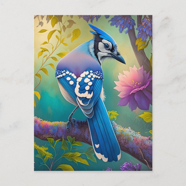 Fantasy Birds Blue Jay Vykort (Framsida)